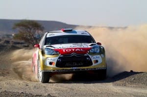 UAE’s Sheikh Khalid Al Qassimi powering his Abu Dhabi Citroën Total DS3 on the final day of Dubai International Rally.