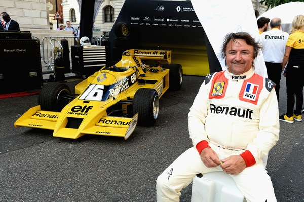 Rene Arnoux with Nasir Hameed at Le Mans in 2009 while standing in line at the food court