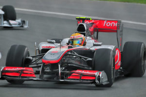 McLaren Mercedes driver Lewis Hamilton of England in the Senna C